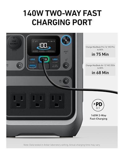 Anker Portable Power Station SOLIX C300, 288Wh LiFePO4 Battery, 300W (600W Surge) Solar Generator, 140W Two-Way Fast Charging, for Outdoor Camping, Traveling, and Emergencies (Solar Panel Optional)