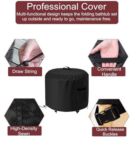 GS Alderaul Portable Ice Bath Tub Cover - Dustproof, Waterproof with Windproof Hem - Outdoor Ice Bath Barrel Cover for Cold Plunge Tub