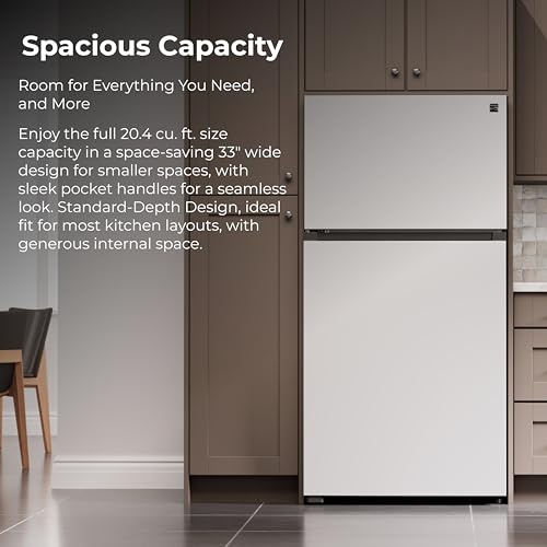 Kenmore 33 in. 20.4 cu. ft Capacity Refrigerator/Freezer with Full-Width Adjustable Glass Shelving, Humidity Control Crispers, Ice Maker, ENERGY STAR Certified, White