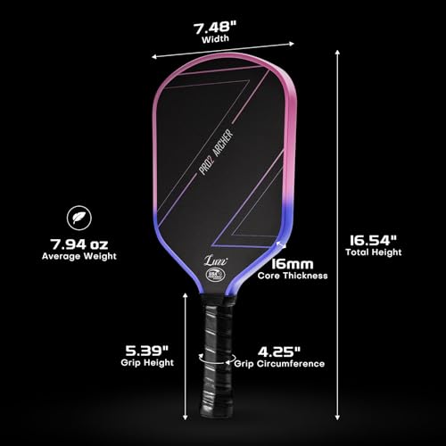 LUZZ Pickleball Paddles, T700 Carbon Fiber Professional Pickleball Paddle Pro2 Intermediate Pickle Ball Rackets(16mm) Exceptional Spin and Power Thermoformed Pro for Professional Players Archer JB
