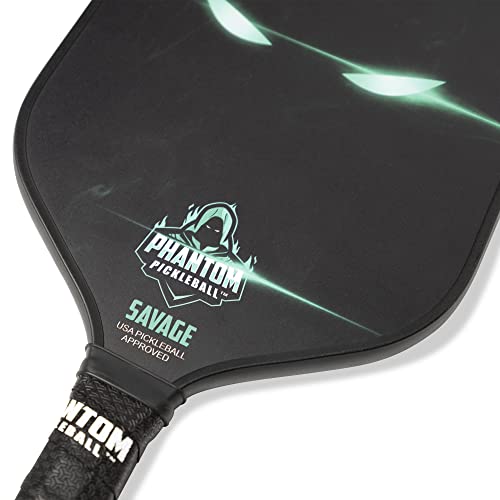 Phantom Pickleball Paddle Savage 13mm - Carbon Fiber - USA Pickleball Approved - Max Grit and Spin Elongated Body Pickle Ball Paddle - Lightweight Pickleball Racket with Polypropylene Core