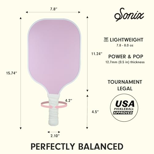 Sonix | Stylish Premium Pickleball Paddle | Fiberglass Surface, Non-Slip Cushion Grip| Single Pickle Ball Racket | Jelly Pink