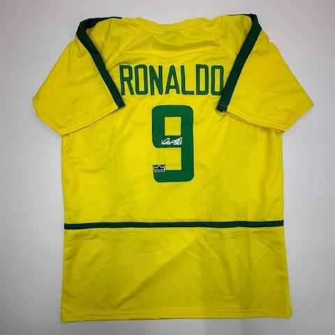 Facsimile Autographed Ronaldo Nazario Brazil Yellow World Cup Reprint Laser Auto Soccer Jersey Size Men's XL