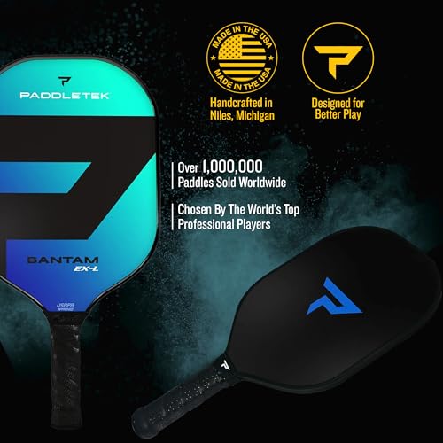Paddletek Bantam EX-L Pickleball Paddle | Professional Pickleball Paddles with Honeycomb Core, Polycarbonate Surface, Bantom PolyCore & High Tack Performance Grip | USAPA Approved - Riptide (Blue)