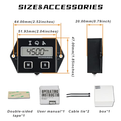 NInE-ROnG Digital Tachometer,Small Engine Hour Meter,Maintenance Reminder,User Shutdown,Use for ZTR Lawn Mower Tractor Generator Marine Outboard ATV Motor Snowmobile and Gas Powered Equipment