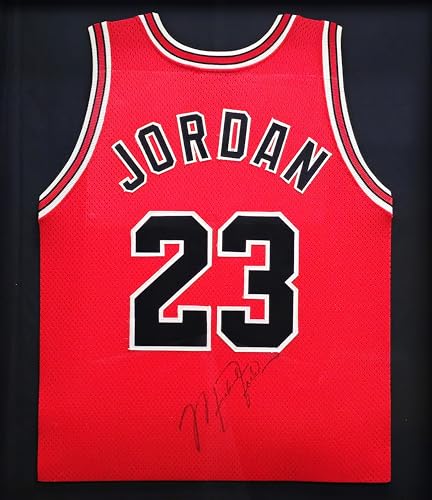 Michael Jordan Autographed Framed Red Authentic Basketball Jersey Vintage Signature PSA/DNA & Beckett BAS #AE07407
