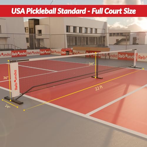 Reboundia Portable Pickleball Net System - Official Regulation Size Pickle Ball Net for Outdoor and Indoor Use Durable and Lightweight Pickleball Nets for Competitive and Recreational Play