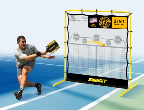SwingIt Pickleball Practice Rebounder Net 6FT Mini Pickle Ball Net Portable for Outdoor Driveway Backyard and Indoor Garage 2in1 Training Equipment for Dink Volley Tennis Practice Rebounder
