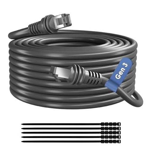 Adoreen Waterproof Starlink Gen 3 Cable 100 FT for Standard V3 & Mini, 26AWG FTP RJ45 Ethernet Replacement Extension Cable, LLDPE, UV Resistant for Rectangular Satellite Dish Outdoor-Gray+ Ties