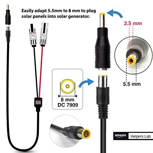 DC 8mm Female to DC 5.5mm x 2.5mm Male Connectors Adapter for Jackery Ravpower Goal Zero X-Dragon Golabs Bluetti Milin Nexpow Portable Backup Power Station Rechargeable Battery Pack Solar Generators