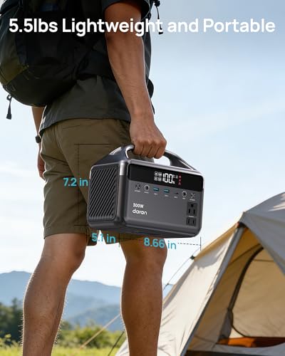 DaranEner Portable Power Station, 300W (Surge 600W) 192Wh(60,000mAh) Power Bank with 110V AC Outlet, LiFePO4 Battery for Home Emergency, Camping, Travel,& Outdoor Electronics(Option Solar Generator)