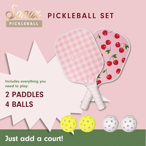 Sonix | USAPA Approved | Pickleball Paddles Set of 2 | Fiberglass Surface Pickle Ball Set with 2 Rackets, 4 Balls, & Bag | Cherry on Top