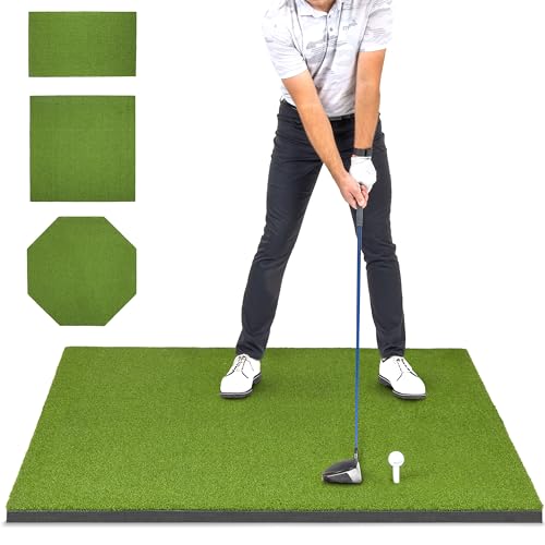 GoSports Golf Hitting Mat - Elite 5 x 4 ft - 15 mm Artificial Turf Training Mat for Indoor/Outdoor Swing Practice, Includes 3 Rubber Tees