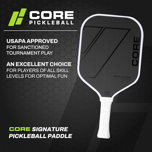 CORE Carbon Fiber Pickleball Paddle MX-1000 with Cover 16mm - USAPA Approved - Cushioned Comfort Grip with Honeycomb Polymer - Superior Spin Control - Beginners & Intermediate Players