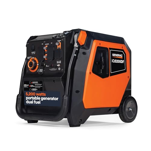 Generac 5,200-Watt Dual-Fuel Portable Inverter Generator - Gas and Propane Compatible - Quiet Operation - Produces Clean, Stable Power - Great for Home Backup, Camping, and RV Use