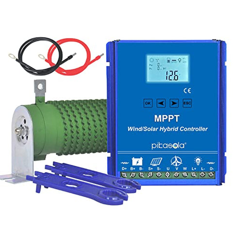 PIKASOLA 1400W Off Grid with Unloader Hybrid Wind Solar Controller Auto 12/24V Battery MPPT Charge Boost Float of max 800w Wind Turbine Generator 600w Solar Panel Home Street Light Controller