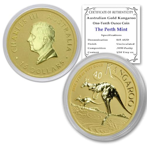 2026 P 1/10 oz Australia Gold Kangaroo Coin Brilliant Uncirculated (In Capsule) with Certificate of Authenticity $15 Seller BU
