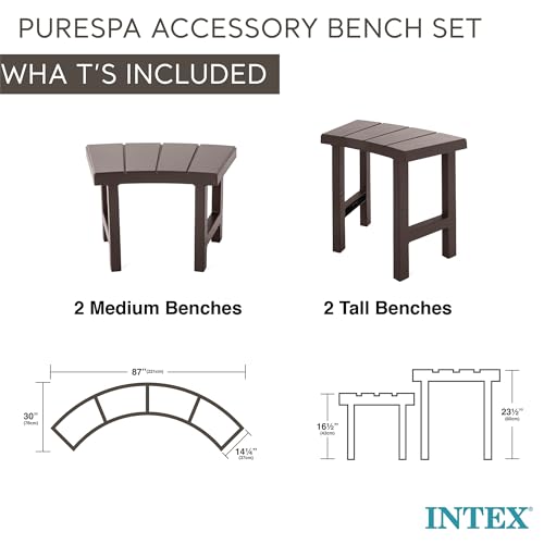 Intex Set of 4 PureSpa Benches, 2 Medium and 2 Tall Bench Accessories Compatible with Inflatable Hot Tub 4 Person Spas (Bench Accessories Only)