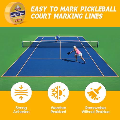 Pickleball Court Tape - 2" x 200 ft Temporary Line Marking Kit, No-Residue Yellow Tape for Easy Application & Removal. Perfect for Driveway, Backyard, Gym & Court Surfaces