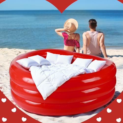 Silipull Giant Red Heart Shaped Inflatable Swimming Pool 71" x 63" x 24" Large Heart Blow up Pool Fits 2-3 Adults for Valentines Wedding Bachelorette Bride Summer Beach Party