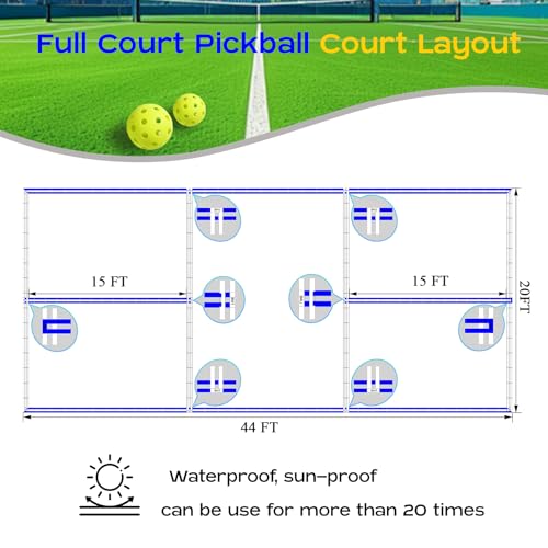 Reusable Pickball Court Stencil Kit – 44x20 ft Full-Size Stencil, Durable Plastic Court Liner for Concrete, Easy Setup with Complete Accessories (Not Paperboard)