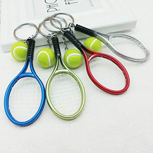 JINZHOUFZ Color Mini Tennis Racket with Ball Keychain Key Ring (blue)