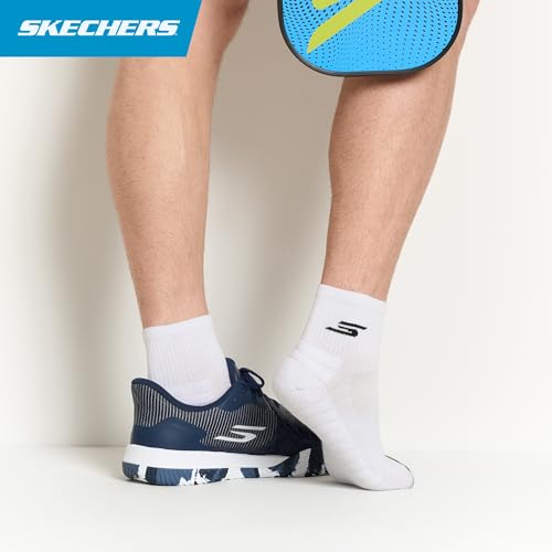 Skechers Men's 3-Pack Pickleball Quarter Crew Socks, White Traditional, 10-13