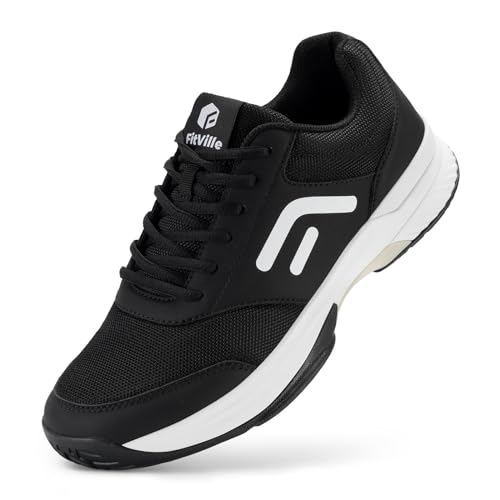 FitVille Wide Pickleball Shoes Men Tennis Racquetball Squash Shoes for Men All Court with Arch Support-Tennis V3(Black, 9 Wide)