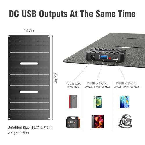 Portable Solar Power Bank with AC Outlet 65W 110V External Battery Pack, 23400mAh Portable Laptop Charger with Foldable Solar Panel 30W for Outdoor Smart Device Camping Hiking Trip Off Grid Backup