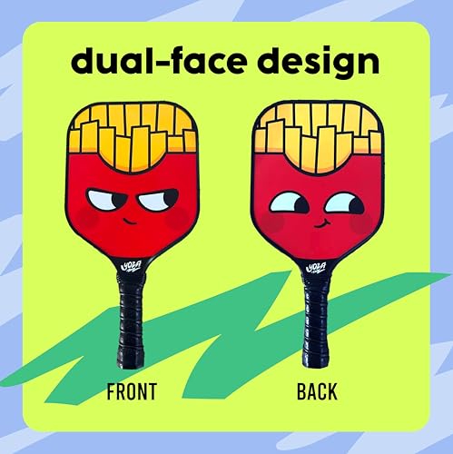Kids Pickleball Paddle Set of 2 - Burger & French Fries Pickleball Paddles with 2 Balls, Lightweight, Fiberglass, Better Control, Beginner Racket, Perfect Pickleball Gift for Children Ages 4-12, Yoza