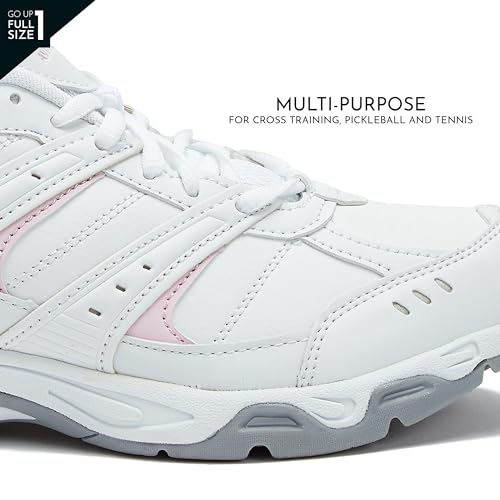 Avia Verge Womens Sneakers - Tennis, Court, Cross Training, or Pickleball Shoes for Women, 7.5 Wide, White with Light Pink