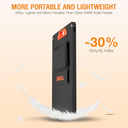 200W Portable Solar Panel for Power Station Generator, 12V/24V Flexible Foldable Solar Panel Kit Lightweight High-Efficiency Solar Charger Power Backup for Outdoor Van Camper Boat Caravan Off-Grid
