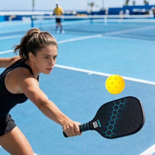 Pickleball Paddles Set of 2/4, Lightweight Pickleball Rackets, Durable Fiberglass Surface with Polypropylene Honeycomb Core，Ideal Pickleball Training Equipment and Carry Bag（Blue）