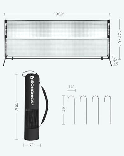 SONGMICS 16.5 ft Badminton Net, Height Adjustable Volleyball Net, Pickleball Net with Poles, Foldable Nylon Net for Tennis Indoor Outdoor Court, Black USYQ500HV1