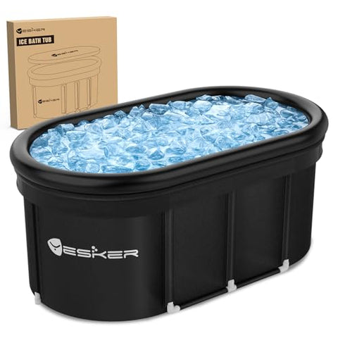 Yesker 110 Gal Oval Ice Bath Tub with Air Ring, Portable Multi-Layered Cold Plunge Tub with Lid for Athletes, Foldable and Inflatable, One Person Hot Bathtub at Gym, Yard, Home, Outdoors Use