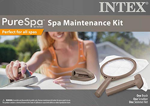 Intex PureSpa Hot Tub and Spa Maintenance Accessory Kit with Curved Brush, Mesh Net Skimmer, and Scrubber for Inflatable PureSpa Home Hot Tubs