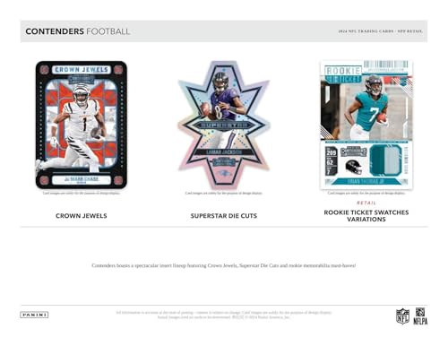 2024 Panini Contenders Football Series Factory Sealed Blaster Box with One Autograph or Rookie Ticket Memorabilia Swatch Plus Seven Inserts or Parallels Per Box Including Exclusive Blue Parallels