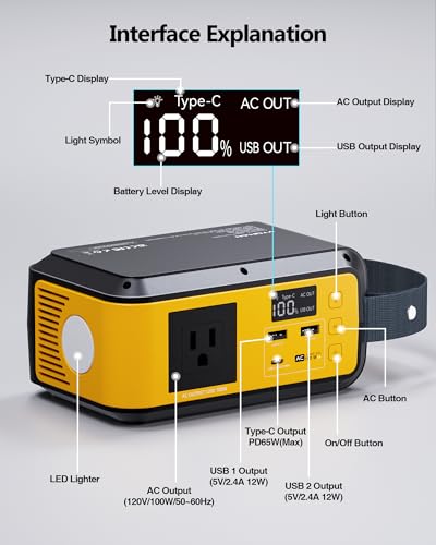 VTOMAN Jump 100 Portable Power Station, 88.8Wh Solar Generator LiFePO4 Battery Power Station with 100W (Surge 200W) AC Outlet, 1x PD 65W USB-C, 2x Regulated 5V/2.4A USB-A for Camping