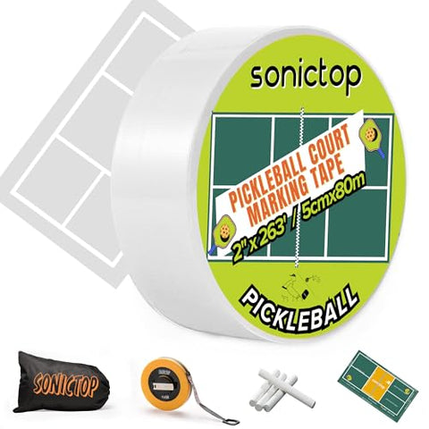 SONICTOP Pickleball Court Tape, 5PCS Pickleball Court Marking Kit Makes Full Size Outdoor Court White 2" x 263 ft Lengthened Tape for Temporary Court Lines No Residue Easy Installation(White)