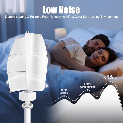 Guehomm 100W Low-Noise Vertical Axis Wind Turbine Generator, 12V Wind Turbine, Permanent Magnet Generator with Controller, Aluminum Blades Wind Turbine Kit for Home Boats Street Lighting (White)