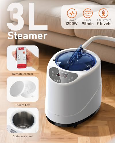 Portable Steam Sauna for Home with 3L 1200W Steamer, 9-Level Remote Control, Foldable Chair & Extra-Large Tent (2.6’ x 2.6’ x 5.9’) – Personal Sauna Box for Relaxation and Comfort