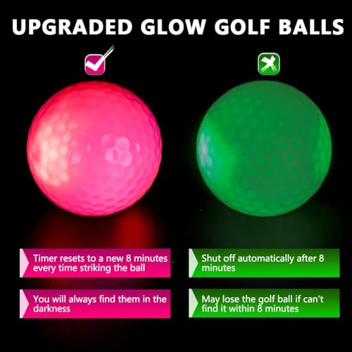 THIODOON Glow in The Dark Golf Balls Light up Led Golf Balls Night Golf Gift Sets for Men Kids Women 6 Pack (6 Colors in one)