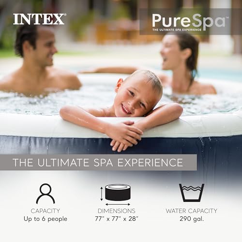 Intex PureSpa Plus Portable Bubble Jet Spa Inflatable Hot Tub with 2 Headrests, Insulated Cover, and Spa Filter Replacement Cartridges (6 Pack)