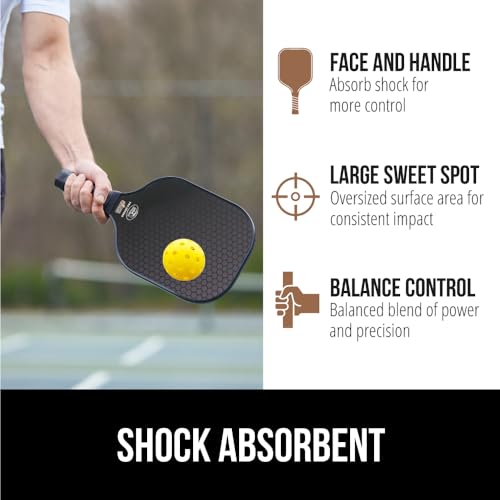 Gorilla Gear USAPA Approved Pickleball Paddles Set of 4, Indoor Fiberglass Shock Absorbent Racket with Comfortable Grip, Outdoor Pickle Ball Court Equipment, Sports Accessories Includes Bag, Black