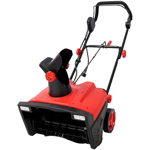 Electric Snow Blower, 20 inch 15A Corded Snow Thrower with Dual LED Headlights & 180° Rotating Chute, 30FT Throwing Distance, 10" Depth WidthClearing, Walk-Behind Snowblower for Driveway Sidewalk, Red