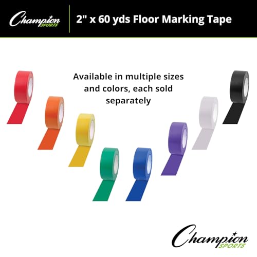 Champion Sports Vinyl Tape, 2” Wide x 60 Yards Long, Blue - Durable Floor Marking Tape - Schools, Gyms, Restaurants
