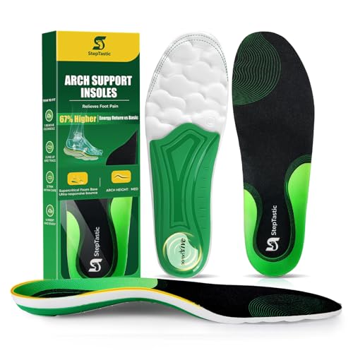 StepTastic Supercritical Foam Insoles for Men Women, Arch Support Orthotics for Plantar Fasciitis Flat Feet Pain Relief, Shock Absorption Boot Inserts, Trimmable, M 9.5-10.5 W 10.5-11.5, 1 Pair