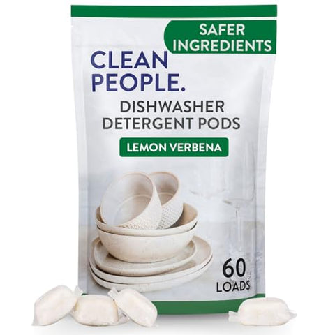 The Clean People Dishwasher Pods - Cuts Grease & Rinses Sparkling Clean - Residue-Free - Phosphate Free Dishwashing Pods (60 Count, Lemon Verbena)