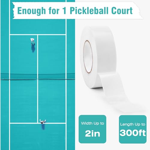 HolderProf Pickleball Tape for Outdoor Court, 2in x 300FT Temporary Pickleball Court Lines, Court Marking Kit for Pickleball, Basketball, Badminton
