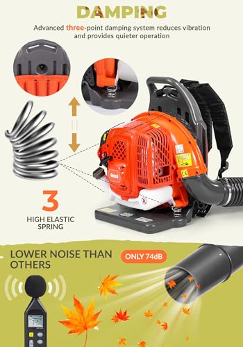 Getell Gas Powered Backpack Leaf Blower – 65CC 2-Stroke Engine, 850 CFM & 220 MPH for Heavy Duty Commercial Lawn Care, Wet Leaf & Debris Removal (GT3672)